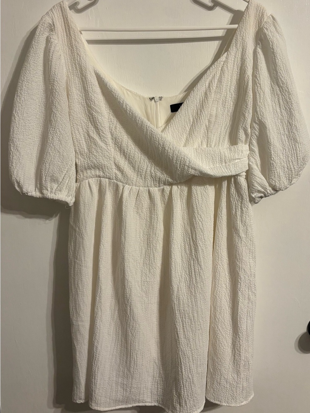 Lulu’s Women's White Puff Sleeve Textured Mini Dress